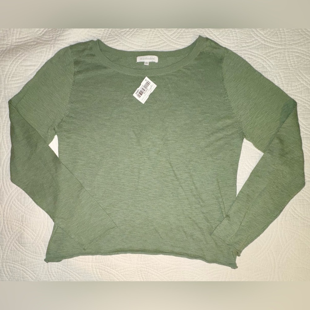 Mododoc Knit Cotton Boatneck Fine Sweater Small New with Tags Olive Green - Picture 2 of 6